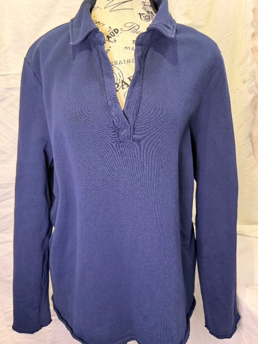 Tommy Bahama Navy Terry Cotton Henley Sweatshirt Size Large